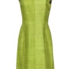 Akris Punto - Lime Green A-Line Silk Zip-Up Dress Sz 8