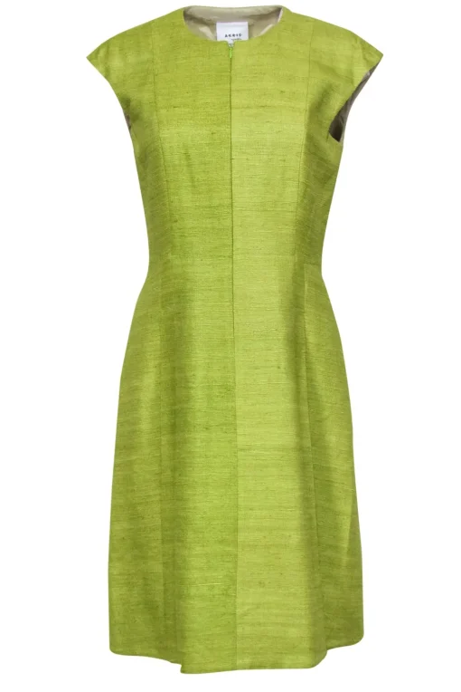 Akris Punto - Lime Green A-Line Silk Zip-Up Dress Sz 8