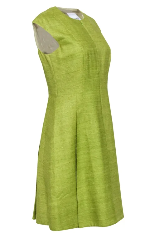 Akris Punto - Lime Green A-Line Silk Zip-Up Dress Sz 8