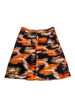 Akris Punto - Orange & Black Pleated Skirt Sz 6