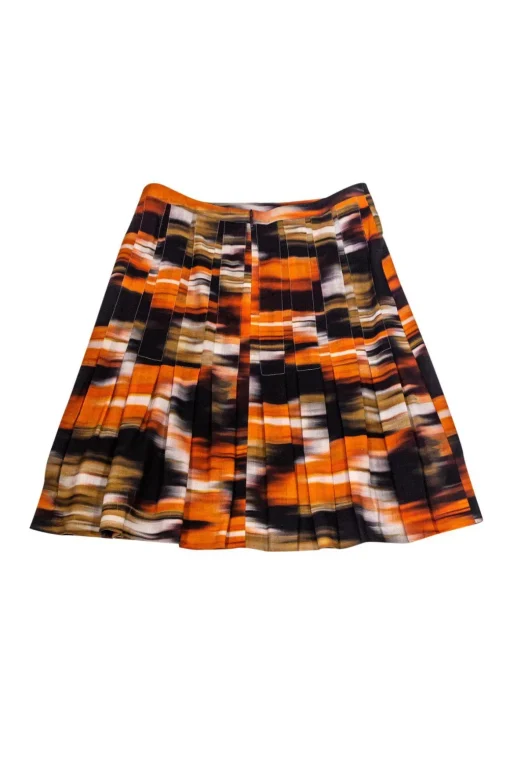 Akris Punto - Orange & Black Pleated Skirt Sz 6