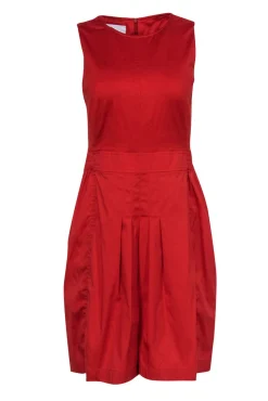 Akris Punto - Red Cotton Pleated Skirt Dress Sz M