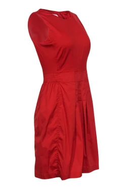 Akris Punto - Red Cotton Pleated Skirt Dress Sz M