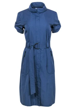 Akris Punto - Smokey Blue Rolled Collar Utility Dress w/ Belt Sz 8