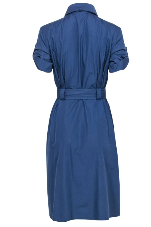 Akris Punto - Smokey Blue Rolled Collar Utility Dress w/ Belt Sz 8