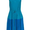 Akris Punto - Teal & Blue Colorblock Silk Blend A-Line Dress w/ Belt Sz 8