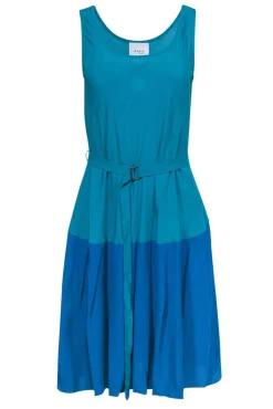 Akris Punto - Teal & Blue Colorblock Silk Blend A-Line Dress w/ Belt Sz 8