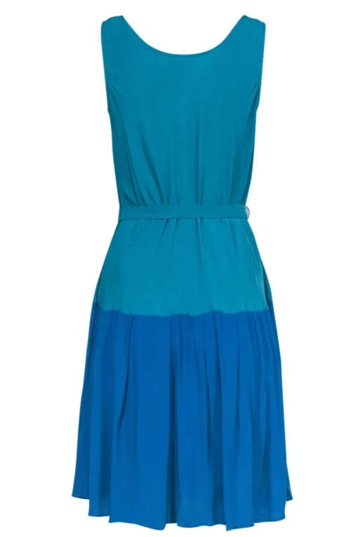 Akris Punto - Teal & Blue Colorblock Silk Blend A-Line Dress w/ Belt Sz 8