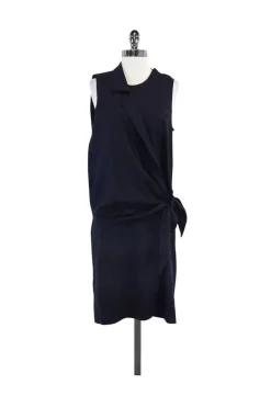 Alasdair - Navy Silk Draped Sleeveless Dress Sz 2