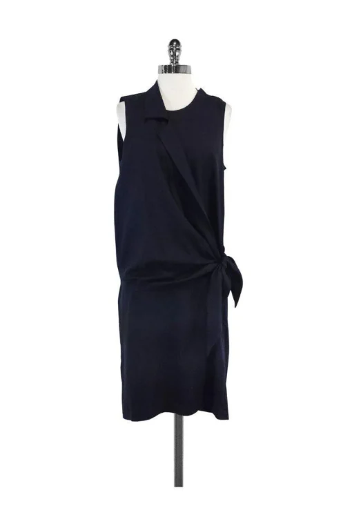 Alasdair - Navy Silk Draped Sleeveless Dress Sz 2