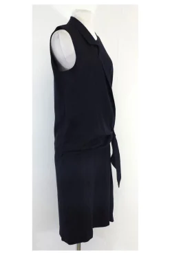 Alasdair - Navy Silk Draped Sleeveless Dress Sz 2