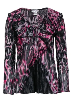 Alberto Makali - Black & Fuchsia Leopard Ruffle Top w/ Sequins Sz S