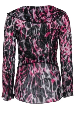 Alberto Makali - Black & Fuchsia Leopard Ruffle Top w/ Sequins Sz S