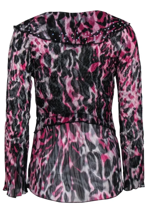 Alberto Makali - Black & Fuchsia Leopard Ruffle Top w/ Sequins Sz S