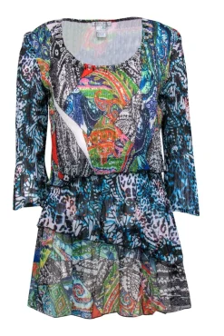 Alberto Makali - Multicolored Patchwork Printed Pleated Tunic Sz L