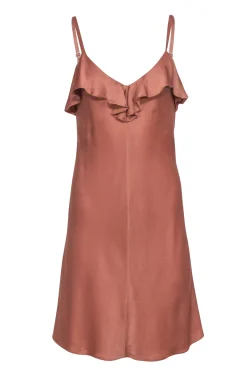 A.L.C. - Beige Crepe Satin Sleeveless Ruffle Mini Dress Sz 2