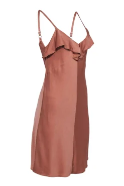 A.L.C. - Beige Crepe Satin Sleeveless Ruffle Mini Dress Sz 2