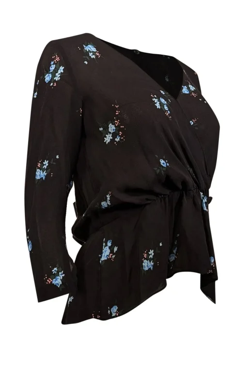 A.L.C. - Black & Blue Floral Print Silk Peplum Blouse Sz 2