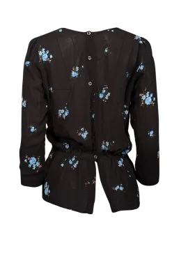 A.L.C. - Black & Blue Floral Print Silk Peplum Blouse Sz 2