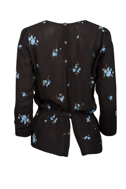 A.L.C. - Black & Blue Floral Print Silk Peplum Blouse Sz 2
