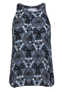 A.L.C. - Black & Blue Kaleidoscope Printed Button-Front Tank Sz M