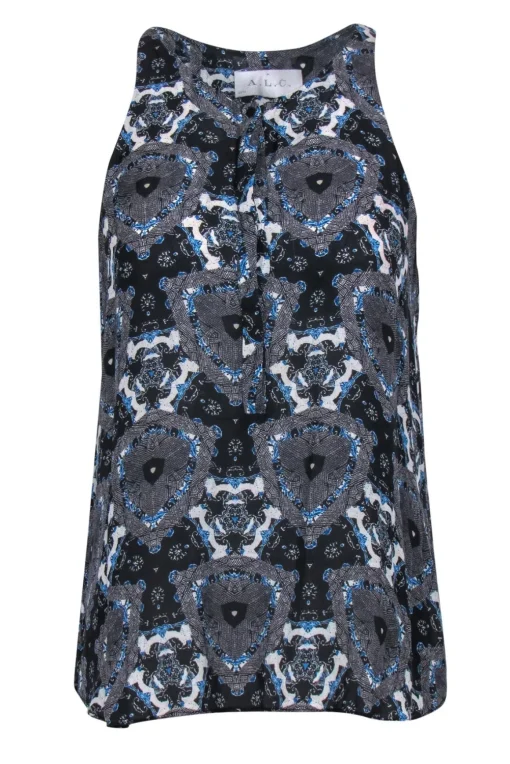 A.L.C. - Black & Blue Kaleidoscope Printed Button-Front Tank Sz M