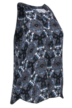 A.L.C. - Black & Blue Kaleidoscope Printed Button-Front Tank Sz M