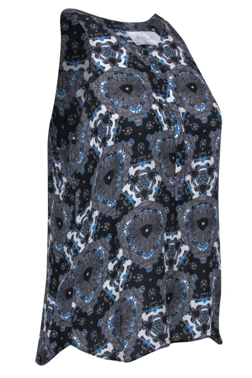 A.L.C. - Black & Blue Kaleidoscope Printed Button-Front Tank Sz M