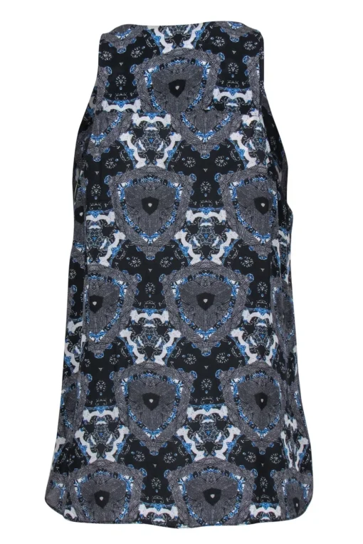 A.L.C. - Black & Blue Kaleidoscope Printed Button-Front Tank Sz M