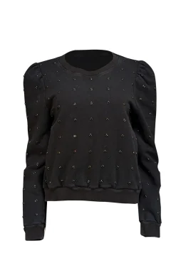 A.L.C. - Black Embellished Puff Sleeve Sweater Sz L