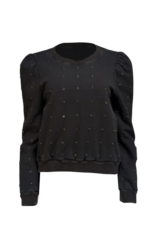 A.L.C. - Black Embellished Puff Sleeve Sweater Sz L
