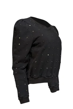 A.L.C. - Black Embellished Puff Sleeve Sweater Sz L