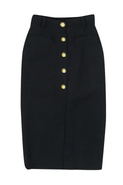 A.L.C. - Black Midi Pencil Skirt w/ Gold Buttons Sz 4