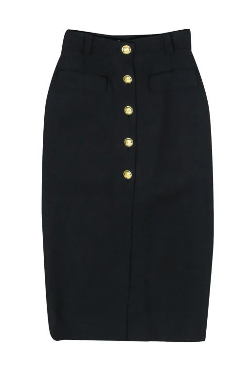 A.L.C. - Black Midi Pencil Skirt w/ Gold Buttons Sz 4