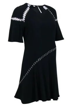 A.L.C. - Black Short Sleeve Grommet Trim Dress Sz 6