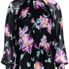 A.L.C. - Black w/ Purple & Green Abstract Floral Print Silk Blouse Sz 0