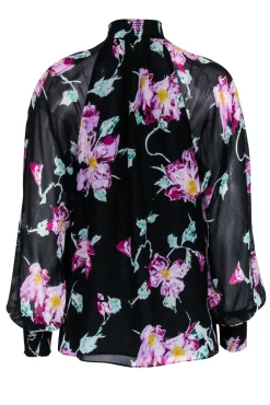 A.L.C. - Black w/ Purple & Green Abstract Floral Print Silk Blouse Sz 0