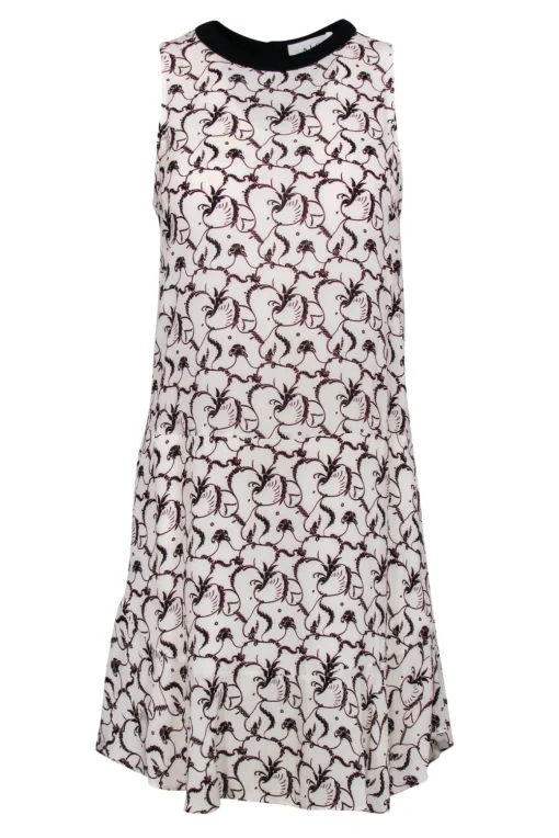 A.L.C. - Cream Silk Shift Dress w/ Filigree Print Sz 4