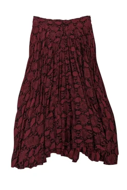 A.L.C. - Dark Red & Black Snakeskin Print Pleated Skirt Sz 2