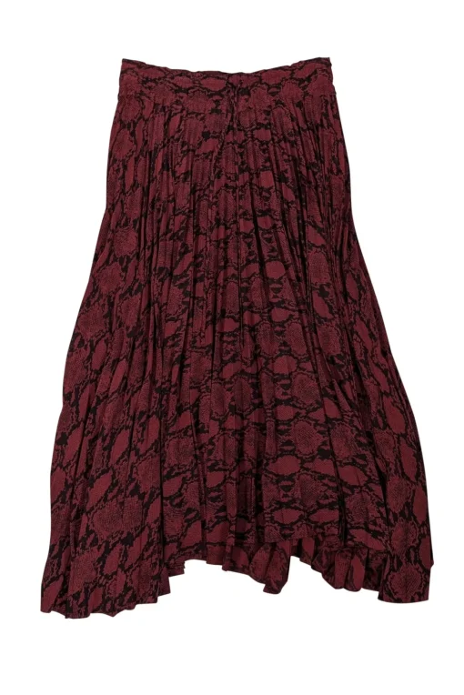 A.L.C. - Dark Red & Black Snakeskin Print Pleated Skirt Sz 2
