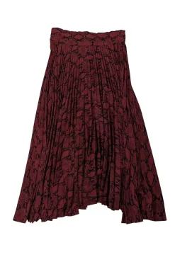 A.L.C. - Dark Red & Black Snakeskin Print Pleated Skirt Sz 2