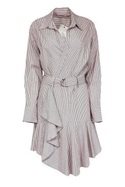 A.L.C. - Dark Red & White Striped Wrap Dress w/ Ruffled Hem Sz 8