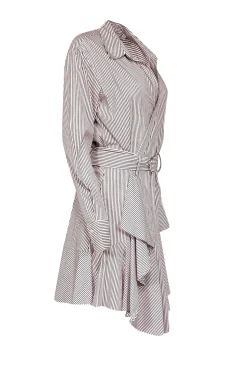 A.L.C. - Dark Red & White Striped Wrap Dress w/ Ruffled Hem Sz 8