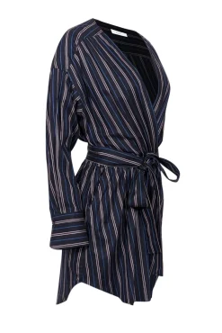 A.L.C. - Navy w/ Red & Cream Striped Faux Wrap Dress Sz 8
