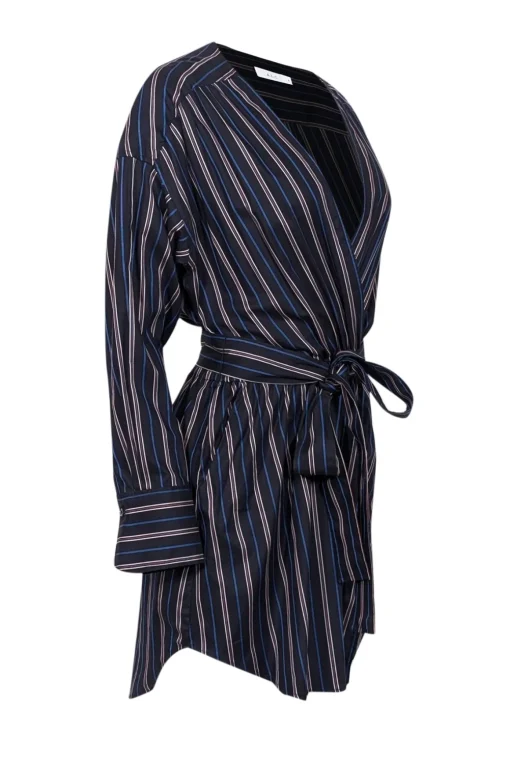 A.L.C. - Navy w/ Red & Cream Striped Faux Wrap Dress Sz 8