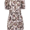 A.L.C. - Off-White w/ Yellow & Purple Sunflower Print Puff Sleeve Dress Sz 2