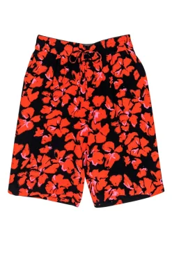 A.L.C. - Orange & Black Floral Print Drawstring Bermuda Short Sz 2