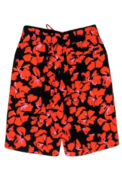 A.L.C. - Orange & Black Floral Print Drawstring Bermuda Short Sz 2