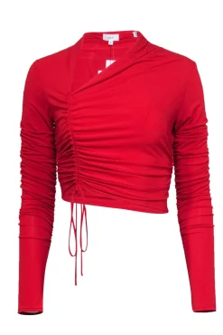 A.L.C. - Red Ruched Long Sleeve Crop Top Sz M