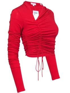 A.L.C. - Red Ruched Long Sleeve Crop Top Sz M